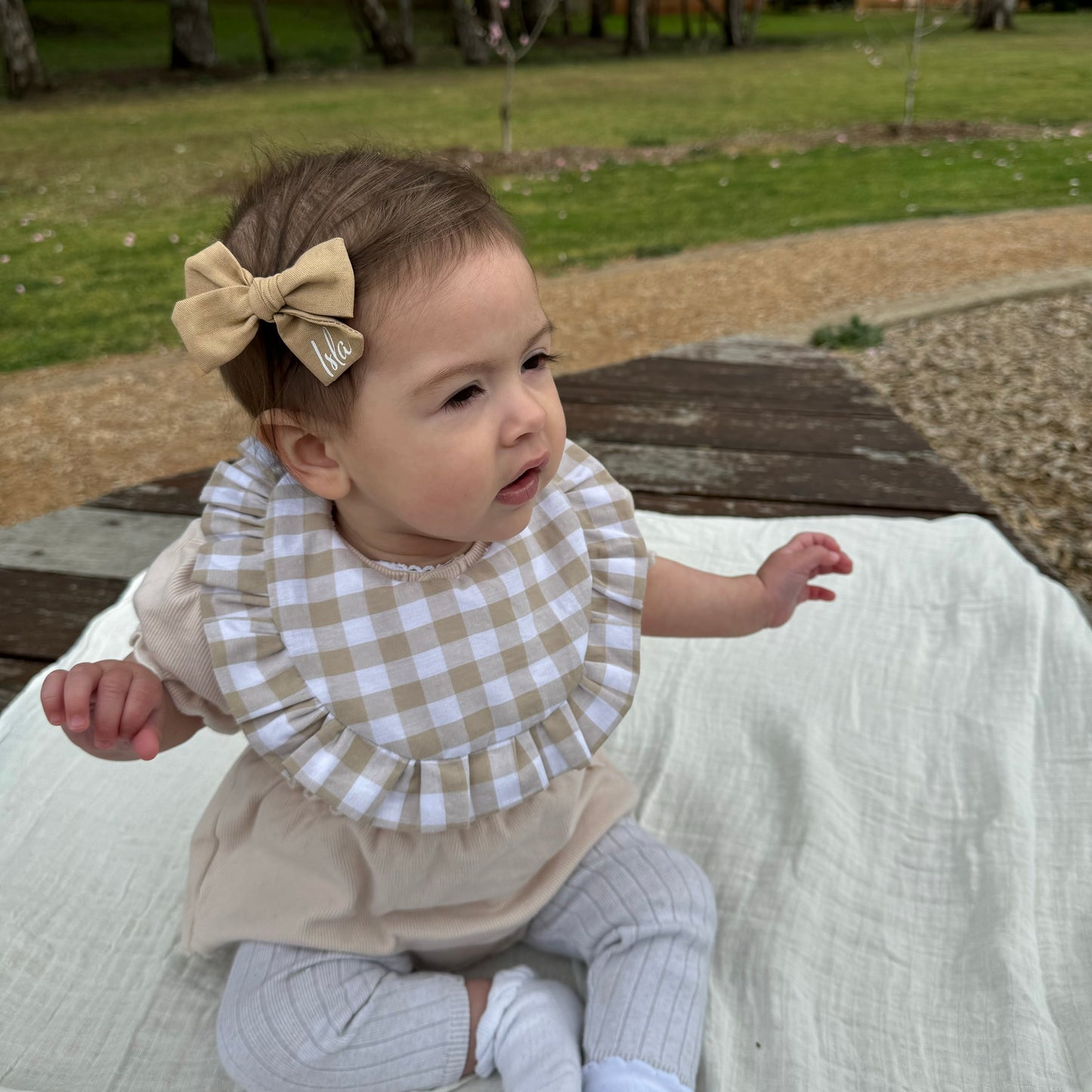 Beige Gigham Ruffle bib