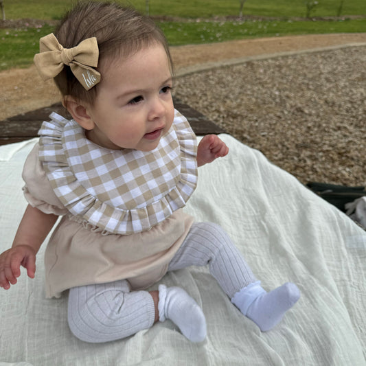 Beige Gigham Ruffle bib