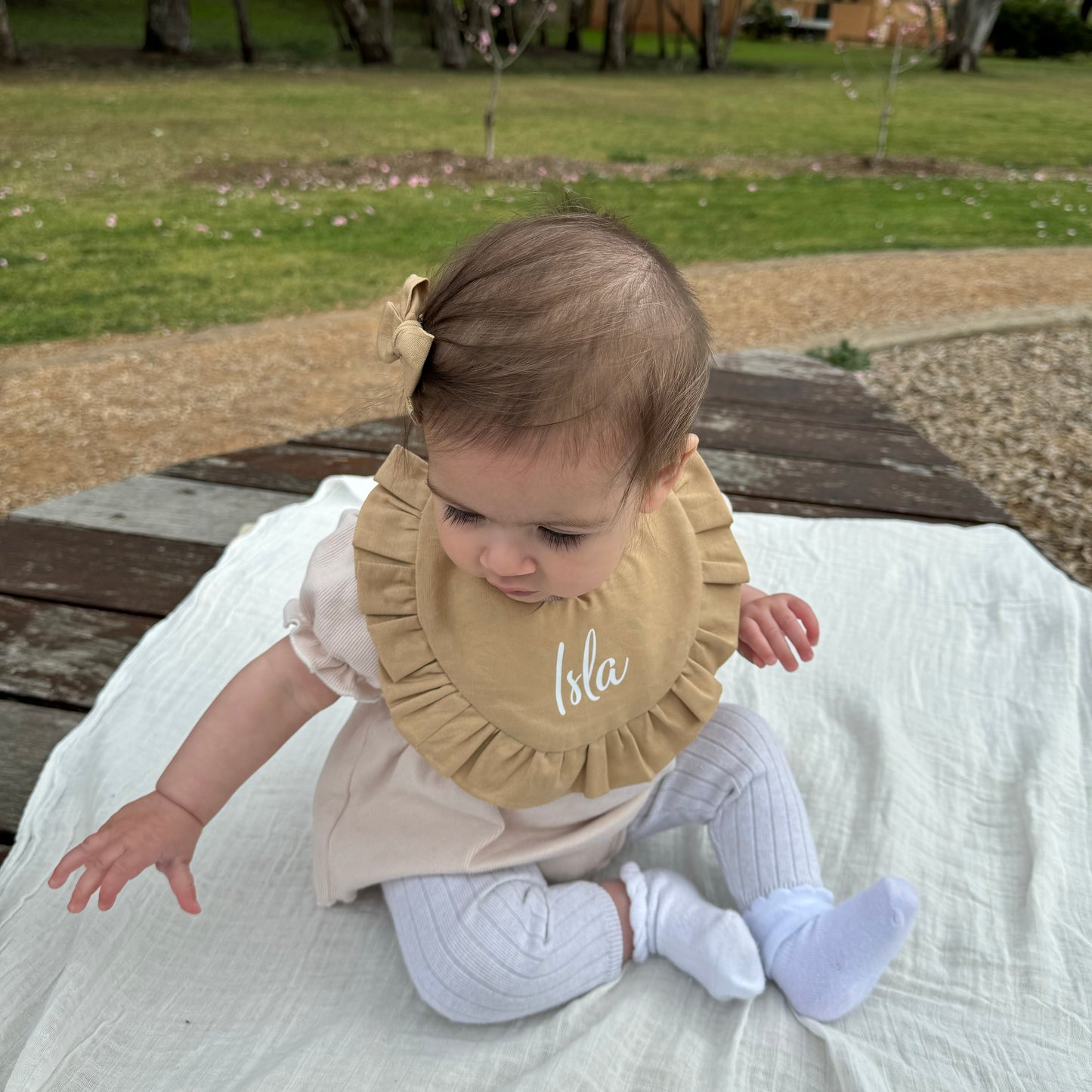 Tan Ruffle bib